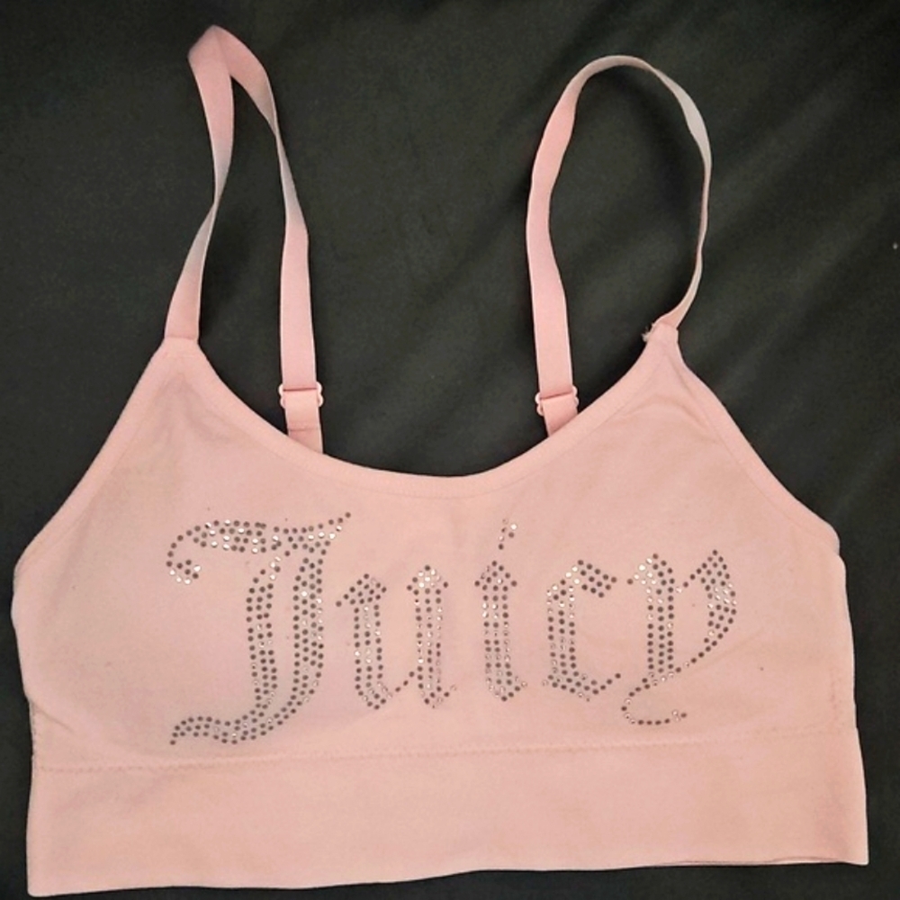 Juicy Couture Removal Pad Pink Sport Bralette Bejeweled Crystal Stud Sz Small